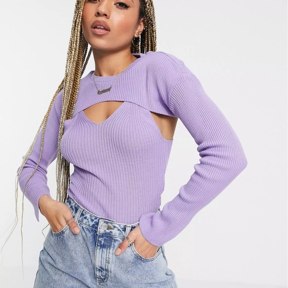 ASOS DESIGN knitted cami with cropped sweater in lilac - Picture 2 of 7